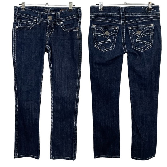 Silver Jeans McKenzie Straight Leg Womens 26/28 Dark Wash Blue Ankle Rhinestone - Picture 1 of 11